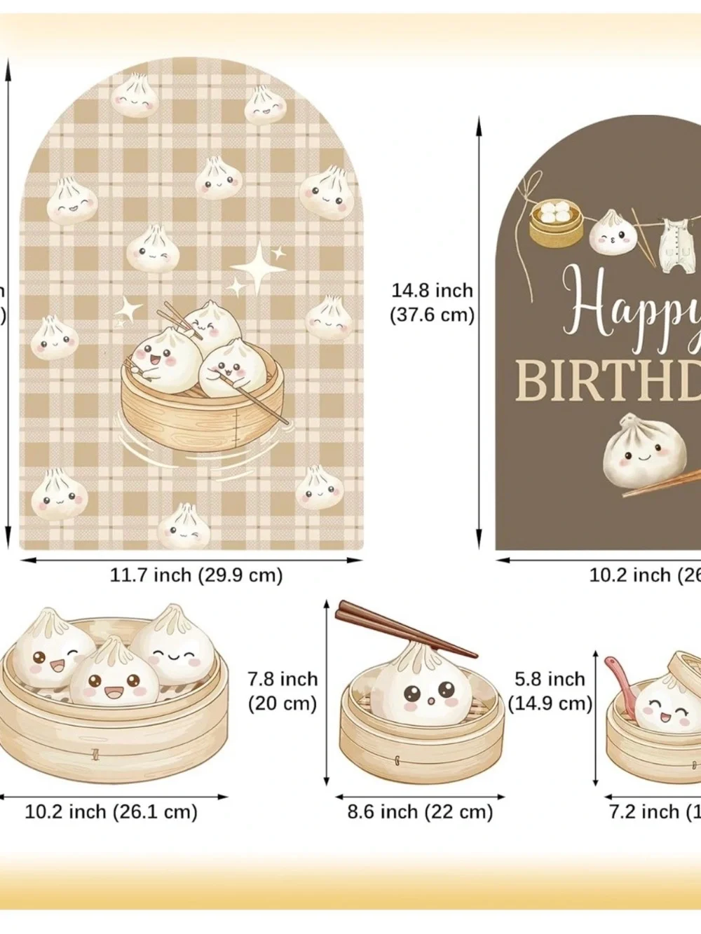 Cute Dumpling Squishy Birthday Party Banner and Decor - Brown and Tan